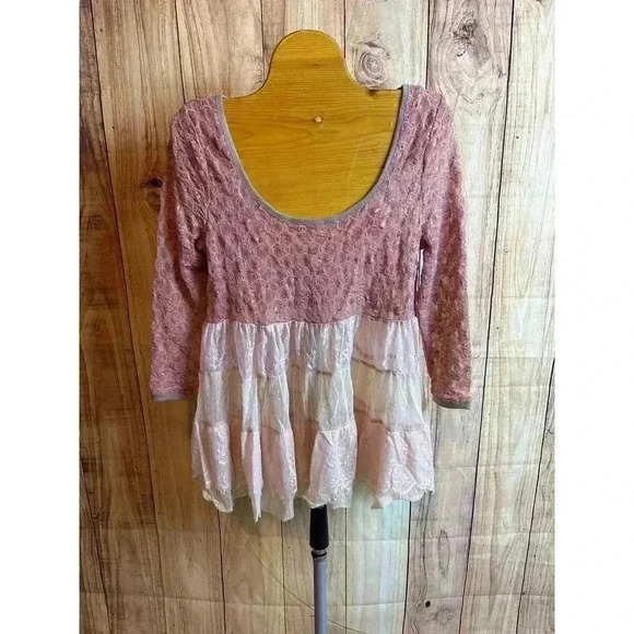 Free People Lace Tulle Scoop Neck Blouse Blush Pink Color Size S - Picture 1 of 7